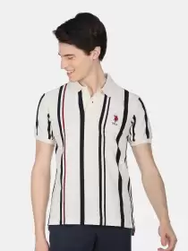 Men Striped Polo Collar T-shirt