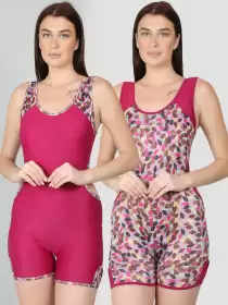 Women Pack Of 2 Printed Padded Legsuit Swimwear