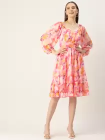 Floral Chiffon A-Line Dress