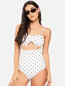 Women Polka Dot Printed One-Piece Swimsuit