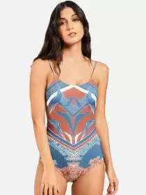 Women Abstract Printed Shoulder Strap Swimsuit