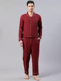 Men Lapel Collar Night Suit - image 3