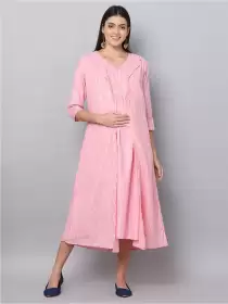 Striped A-Line Midi Dress