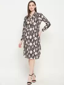 Printed Shirt Collar Dress