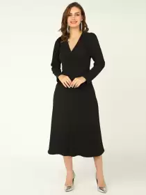 V-Neck A-Line Midi Dress