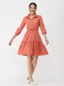 Shirt Collar Crepe Shirt Dress