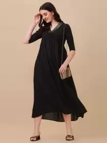 V-Neck A-Line Midi Dress