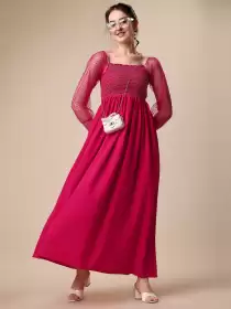 Fit & Flare Net Maxi Dress