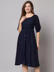 A-Line Midi Dress With Belt