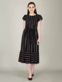 Striped A-Line Midi Dress