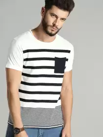 Men Striped Round Neck Pure Cotton T-shirt