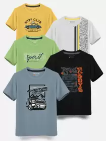 Boys Pack Of 5 Cotton T-shirt