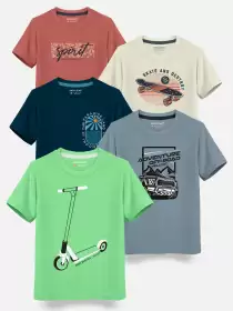 Boys Pack Of 5 Cotton T-shirt