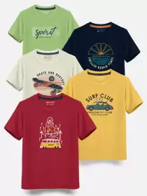 Boys Pack Of 5 Cotton T-shirt