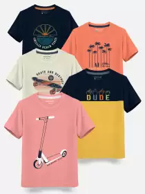 Boys Pack Of 5 Cotton T-shirt