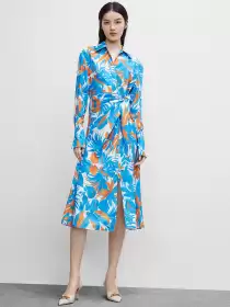 Tropical Print Wrap Midi Dress