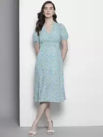 Floral Print A-Line Midi Dress