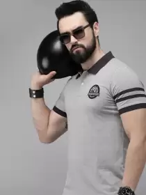 Men Brand Logo Printed Polo Collar T-shirt