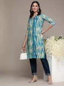 Women Dyed Kurta with Trousers