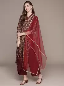 Women Printed Kurta with Palazzos With Dupatta