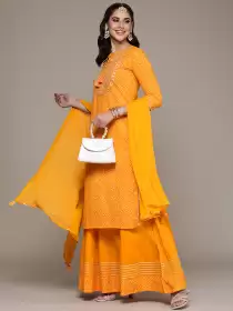 Women Printed Kurta with Palazzos With Dupatta