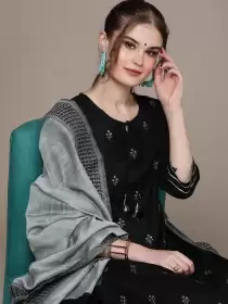 Women Embroidered Kurta with Palazzos With Dupatta