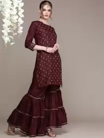 Women Embroidered Kurta with Sharara