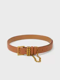 Women PU Belt With Chain Drop