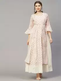 Ethnic Motifs Crepe Maxi Bell Sleeve Dress