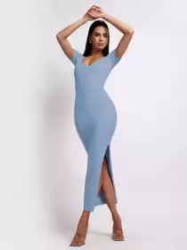 V-Neck Slit Bodycon Dress