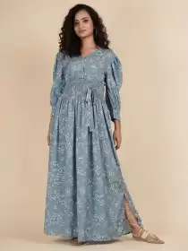 Floral Print Maxi Puff Sleeve Dress