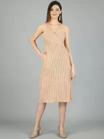V-Neck Striped A-Line Dress