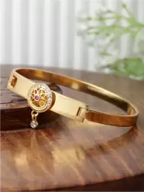Women Brass American Diamond Hand Painted Gold-Plated Cuff Bracelet