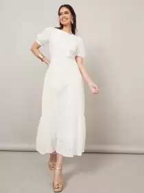 A-Line Midi Puff Sleeve Dress
