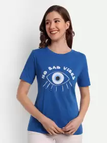 Women Printed Applique Slim Fit T-shirt