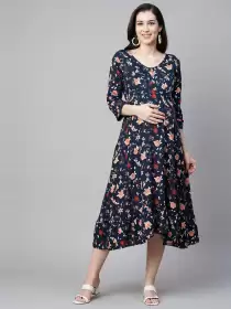Floral Print A-Line Midi Dress