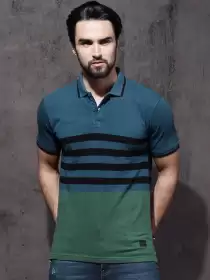 Striped Polo Collar Pure Cotton T-shirt