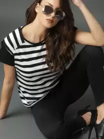 Striped Round Neck Pure Cotton T-shirt