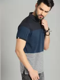 Striped Polo Collar Pure Cotton T-shirt