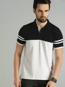 Colourblocked Polo Collar Pure Cotton T-shirt