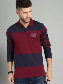 Striped Polo Collar Pure Cotton T-shirt