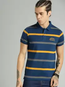 Striped Polo Collar  Pure Cotton T-shirt
