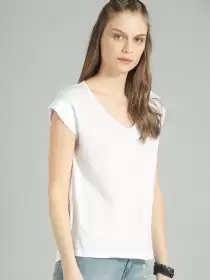 Women V-Neck Pure Cotton T-shirt