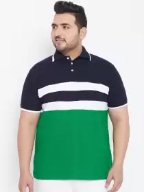 Plus Size Colourblocked Polo Collar Pure Cotton T-shirt