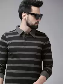 Men Striped Polo Collar T-shirt
