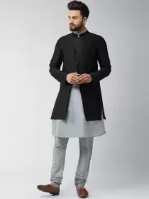 Men Self Design Kurta with Churidar