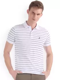Striped Polo Collar Pure Cotton T-shirt