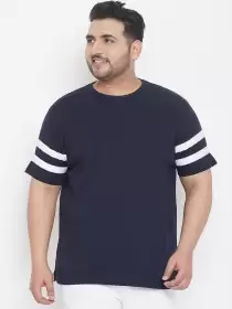 Plus Size Striped Round Neck Pure Cotton T-shirt
