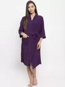Women Solid Bath Robe