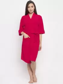 Women Solid Bath Robe